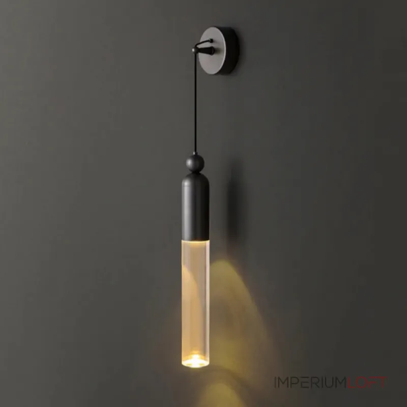 Настенный бра-светильник с прозрачным цилиндрическим корпусом и шарообразным клипом из латуни GELIS WALL Brass от ImperiumLoft