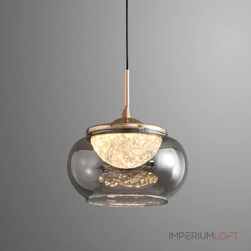 Подвесной светильник с LED-источником света в полусферическом рассеивателе с эффектом льда внутри плафона из тонированного стекла MAYER от ImperiumLoft Подвесной светильник с LED-источником света в полусферическом рассеивателе с эффектом льда внутри плафона из тонированного стекла MAYER от ImperiumLoft