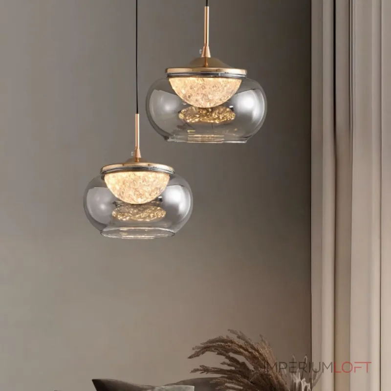 Подвесной светильник с LED-источником света в полусферическом рассеивателе с эффектом льда внутри плафона из тонированного стекла MAYER от ImperiumLoft Подвесной светильник с LED-источником света в полусферическом рассеивателе с эффектом льда внутри плафона из тонированного стекла MAYER от ImperiumLoft