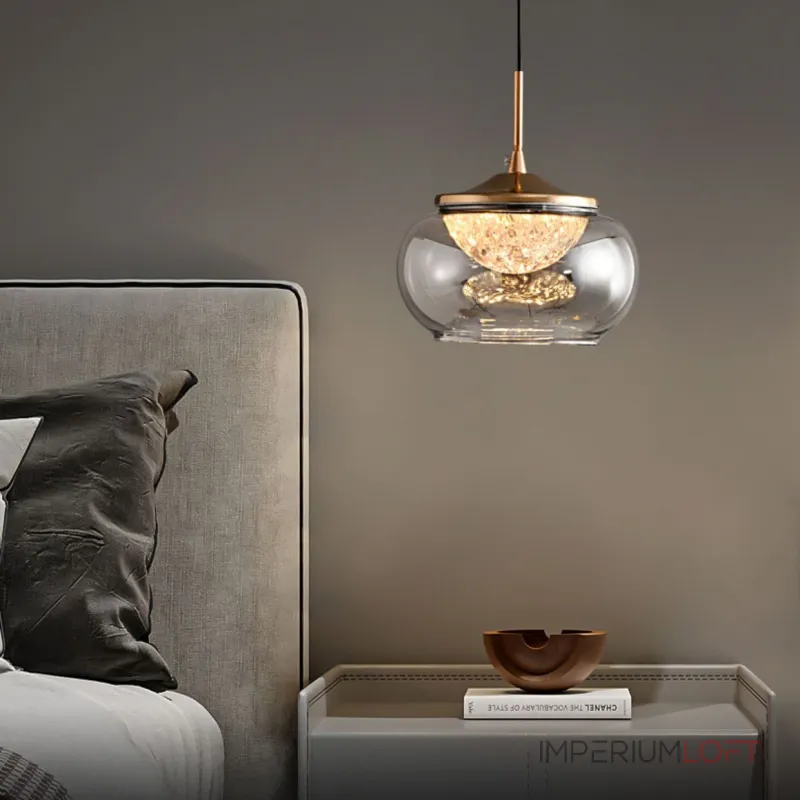 Подвесной светильник с LED-источником света в полусферическом рассеивателе с эффектом льда внутри плафона из тонированного стекла MAYER от ImperiumLoft Подвесной светильник с LED-источником света в полусферическом рассеивателе с эффектом льда внутри плафона из тонированного стекла MAYER от ImperiumLoft