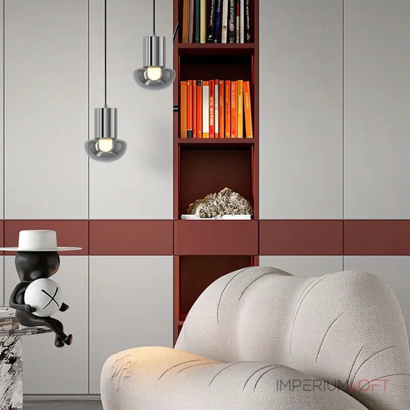 Серия светодиодных подвесных светильников со стеклянными плафонами в форме полусферы TIBERT L1 Black с лифтом от ImperiumLoft