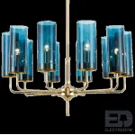 Люстра на штанге Agne Brass & Blue Glass Tube Chandelier in 1970 10