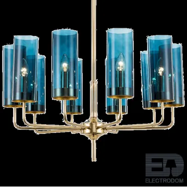 Люстра на штанге Agne Brass & Blue Glass Tube Chandelier in 1970 10