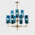 Люстра на штанге Agne Brass & Blue Glass Tube Chandelier in 1970 12