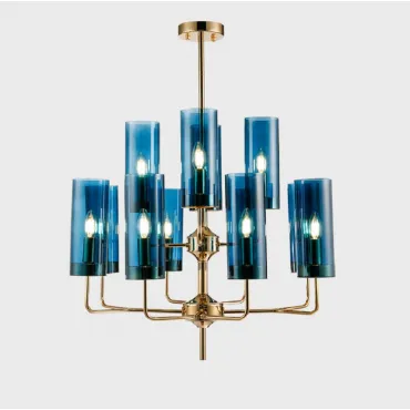 Люстра на штанге Agne Brass & Blue Glass Tube Chandelier in 1970 12