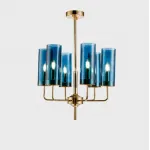 Люстра на штанге Agne Brass & Blue Glass Tube Chandelier in 1970 8