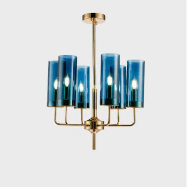 Люстра на штанге Hans-Agne Jakobsson Brass Blue Glass Tube Chandelier Hans-Agne Jakobsson in 1970 6