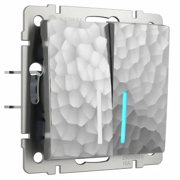 Выключатель двухклавишный с подсветкой без рамки Werkel W1220106 (серебряный) Цвет арматуры серебро