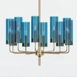 Люстра на штанге Hans-Agne Jakobsson Brass Blue Glass Tube Chandelier 6 Hans-Agne Jakobsson