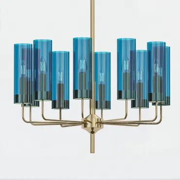 Люстра на штанге Hans-Agne Jakobsson Brass Blue Glass Tube Chandelier 6 Hans-Agne Jakobsson