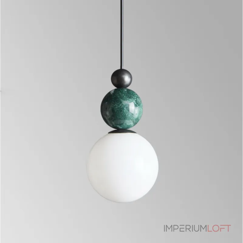Серия подвесных светильников в виде комбинации мраморного и металлического шаров и круглого стеклянного плафона SONDRE L1 Green от ImperiumLoft