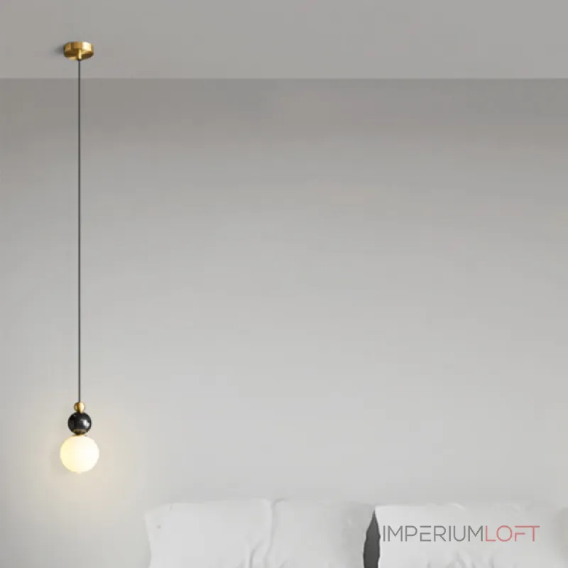 Серия подвесных светильников в виде комбинации мраморного и металлического шаров и круглого стеклянного плафона SONDRE L1 Green от ImperiumLoft