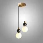 Серия подвесных светильников в виде комбинации мраморного и металлического шаров и круглого стеклянного плафона SONDRE L2 Black от ImperiumLoft