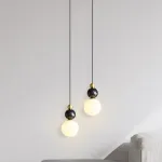 Серия подвесных светильников в виде комбинации мраморного и металлического шаров и круглого стеклянного плафона SONDRE L1 Green от ImperiumLoft