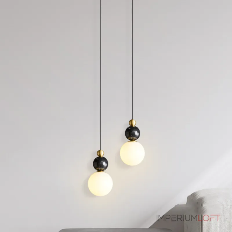 Серия подвесных светильников в виде комбинации мраморного и металлического шаров и круглого стеклянного плафона SONDRE L1 Green от ImperiumLoft