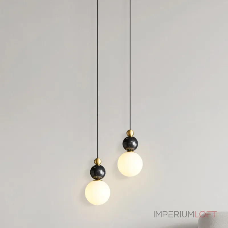 Серия подвесных светильников в виде комбинации мраморного и металлического шаров и круглого стеклянного плафона SONDRE L1 Green от ImperiumLoft