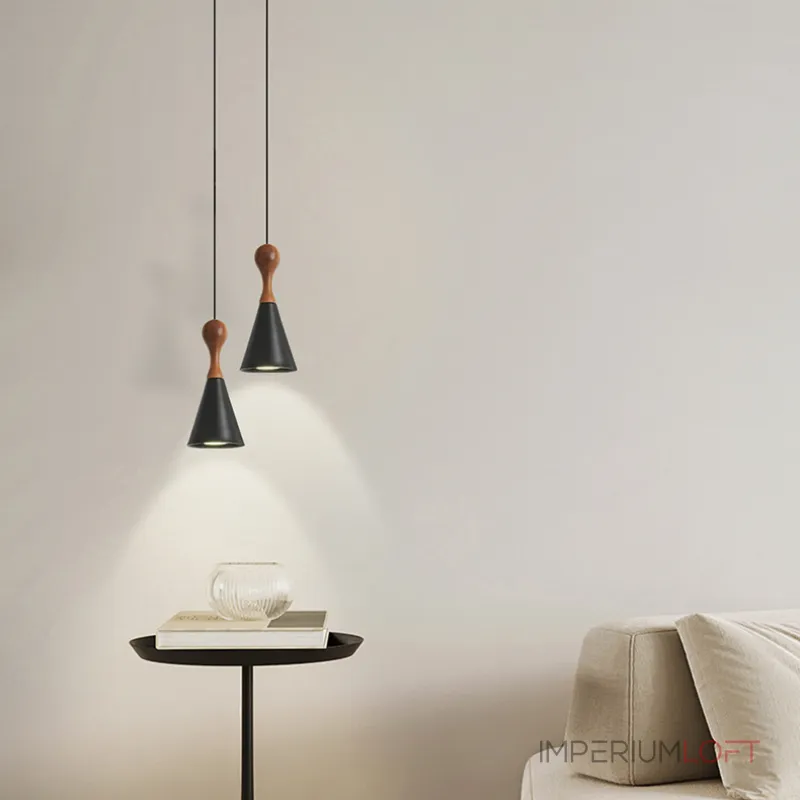 Серия светильников с коническим корпусом из латуни и дерева TINTIN Black от ImperiumLoft