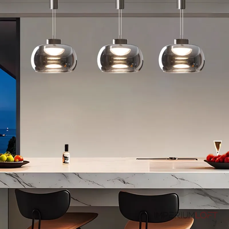 Подвесной светодиодный светильник с плафоном из дымчатого стекла и свободной регулировкой высоты HARTMUT A L3 от ImperiumLoft