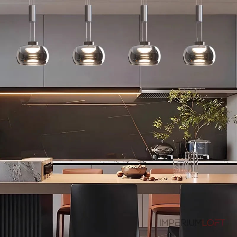 Подвесной светодиодный светильник с плафоном из дымчатого стекла и свободной регулировкой высоты HARTMUT A L3 от ImperiumLoft