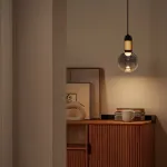 Подвесной светильник с сетчатым цоколем и шарообразным дымчатым плафоном с LED подсветкой RAFFA от ImperiumLoft