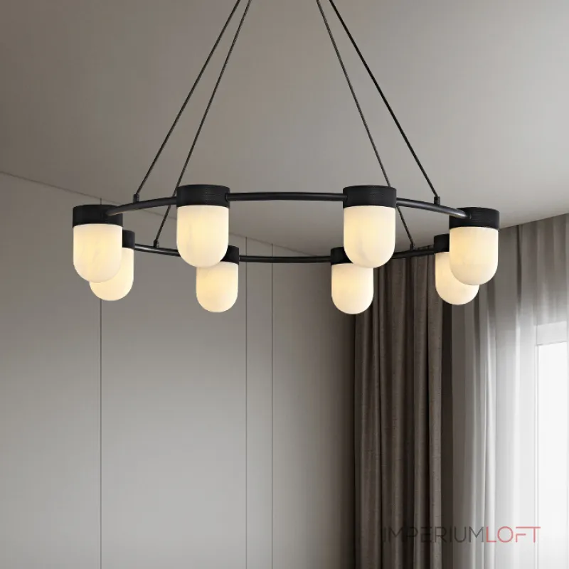 Серия кольцевых люстр с округлыми плафонами из натурального алебастра TORVILL RING D96 Black от ImperiumLoft