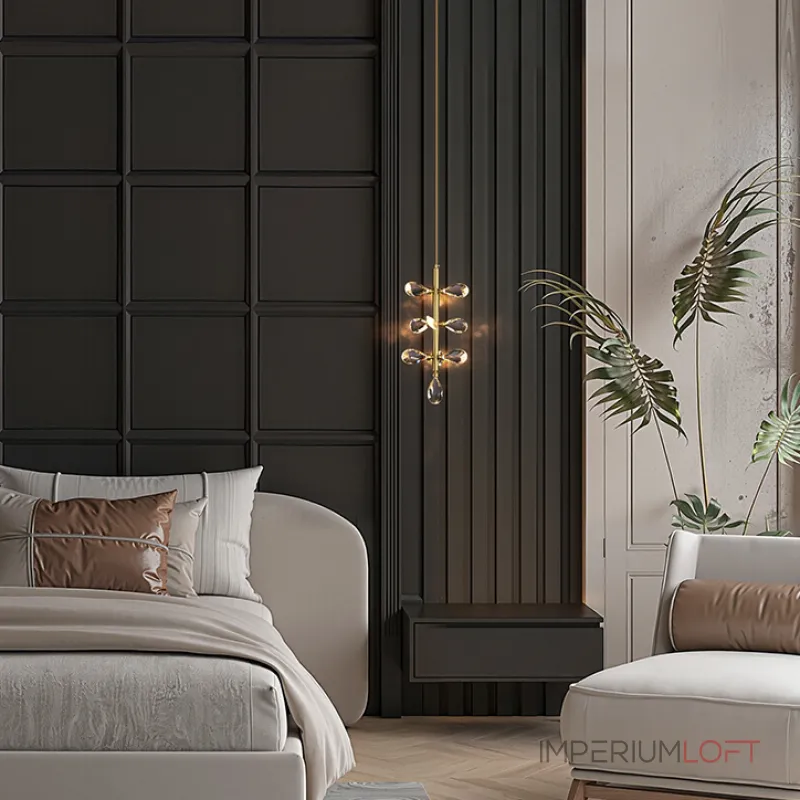 Серия подвесных светильников с кристаллами из улучшенного хрусталя К9 на общей вертикальной стойке GLORIOLE ONE A L10 от ImperiumLoft