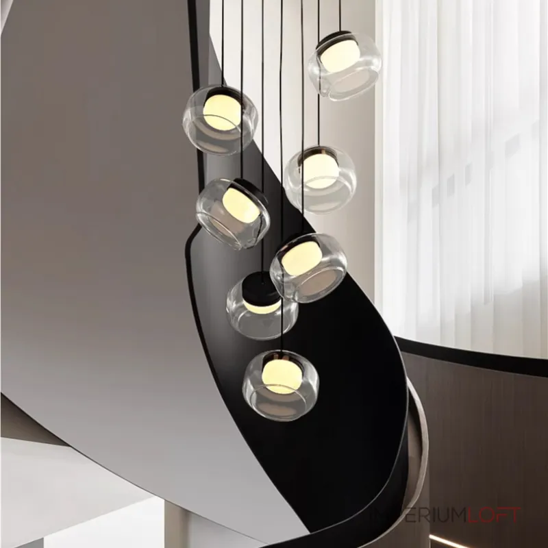 Серия светильников с мраморным рассеивателем внутри стеклянного плафона на ассиметричном подвесе DORIAN ONE L25 от ImperiumLoft