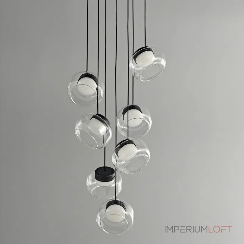 Серия светильников с мраморным рассеивателем внутри стеклянного плафона на ассиметричном подвесе DORIAN ONE L25 от ImperiumLoft