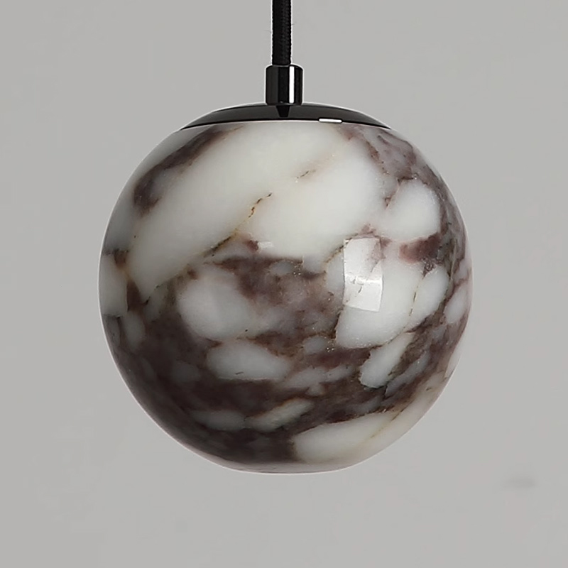Серия подвесных светильников с шарообразным плафоном из натурального мрамора с фактурой Bulgary Stone и Молочного Нефрита BONN NEPHRITE Milk jade с лифтом от ImperiumLoft