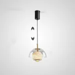 Серия подвесных светильников со стеклянным куполом и шарообразным плафоном из натурального мрамора с точечным источником света HENNEKE MARBLE Cloud Marble с лифтом от ImperiumLoft