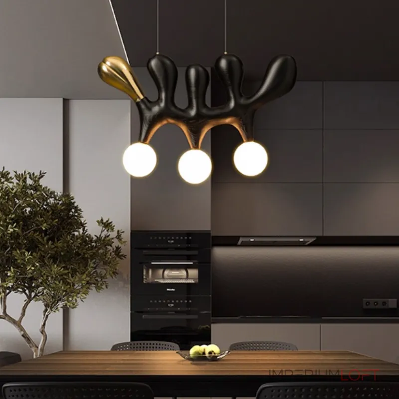 Серия оригинальных светильников из высококачественной древесины различных оттенков и латуни с тремя шарообразными плафонами REUBEN Light Brown от ImperiumLoft