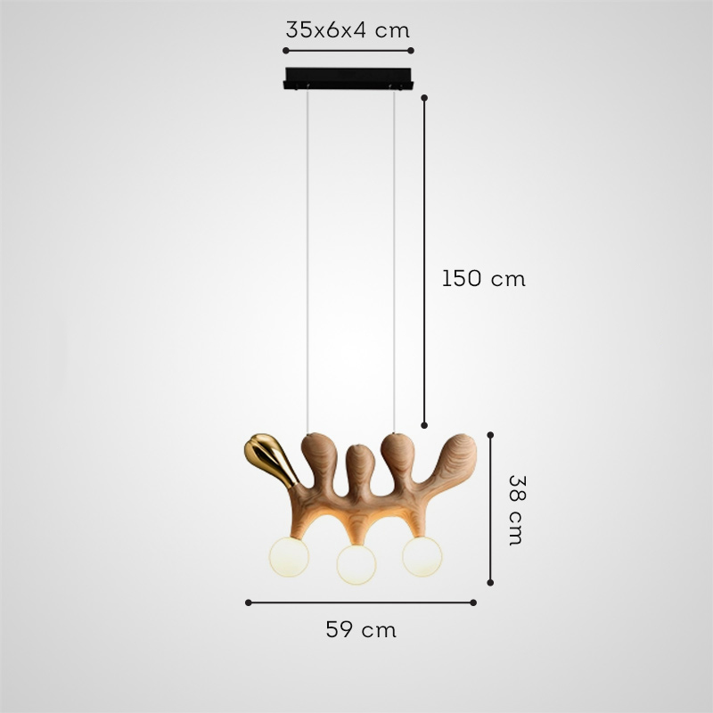Серия оригинальных светильников из высококачественной древесины различных оттенков и латуни с тремя шарообразными плафонами REUBEN Light Brown от ImperiumLoft