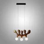 Серия оригинальных светильников из высококачественной древесины различных оттенков и латуни с тремя шарообразными плафонами REUBEN Dark Brown от ImperiumLoft