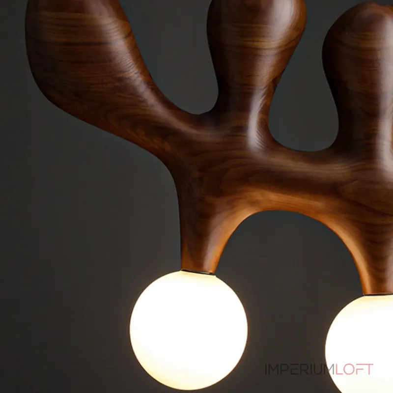 Серия оригинальных светильников из высококачественной древесины различных оттенков и латуни с тремя шарообразными плафонами REUBEN Light Brown от ImperiumLoft