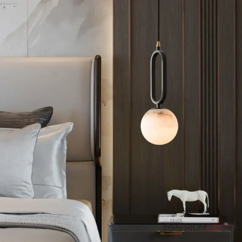 Серия подвесных светильников из черненой латуни с шарообразным мраморным плафоном VITAL MARBLE D15 от ImperiumLoft