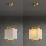 Подвесной светильник с плафоном из мраморных пластин прямоугольной формы на латунном каркасе ADINA MARBLE от ImperiumLoft