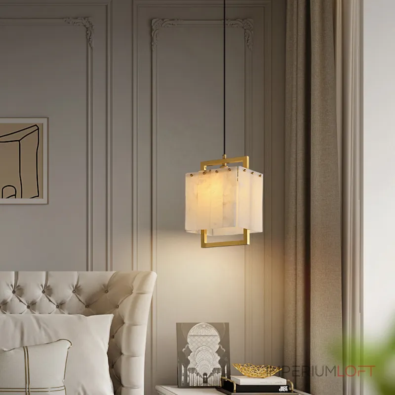 Подвесной светильник с плафоном из мраморных пластин прямоугольной формы на латунном каркасе ADINA MARBLE от ImperiumLoft