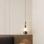 Серия светодиодных подвесных светильников конической формы с мраморной вставкой и лифтовой регулировкой высоты JEFF Black Gold от ImperiumLoft