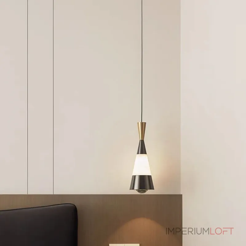 Серия светодиодных подвесных светильников конической формы с мраморной вставкой и лифтовой регулировкой высоты JEFF Black Gold от ImperiumLoft