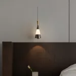 Серия светодиодных подвесных светильников конической формы с мраморной вставкой и лифтовой регулировкой высоты JEFF Black Gold от ImperiumLoft