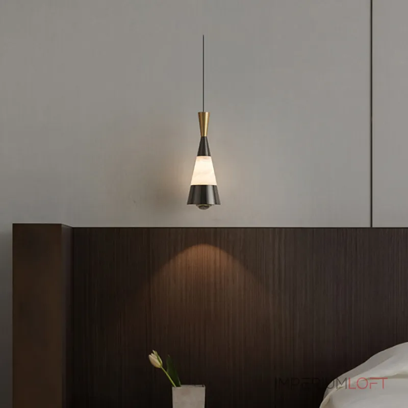 Серия светодиодных подвесных светильников конической формы с мраморной вставкой и лифтовой регулировкой высоты JEFF Black Gold от ImperiumLoft