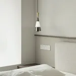 Серия светодиодных подвесных светильников конической формы с мраморной вставкой и лифтовой регулировкой высоты JEFF Black Gold от ImperiumLoft