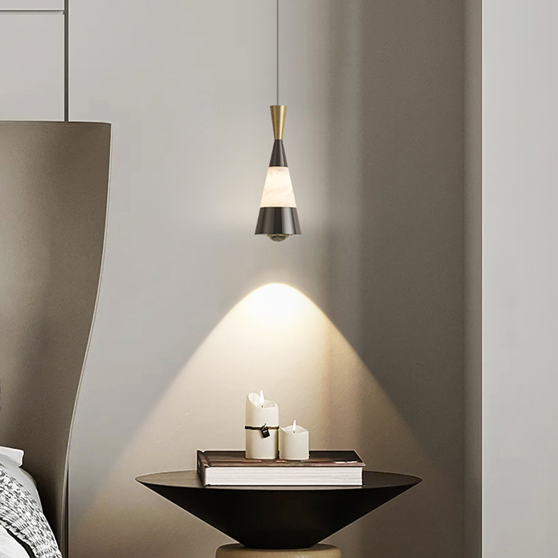 Серия светодиодных подвесных светильников конической формы с мраморной вставкой и лифтовой регулировкой высоты JEFF Black Gold от ImperiumLoft