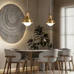 Серия золотых подвесных светильников с деревянным элементом ALISON GOLD Dark Brown от ImperiumLoft