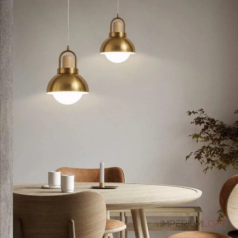 Серия золотых подвесных светильников с деревянным элементом ALISON GOLD Dark Brown от ImperiumLoft
