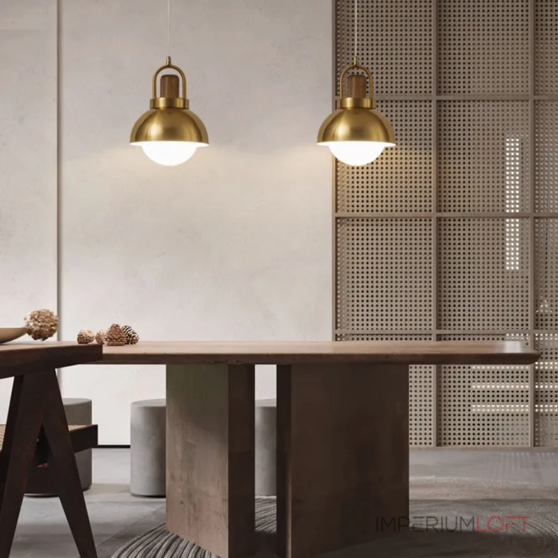 Серия золотых подвесных светильников с деревянным элементом ALISON GOLD Dark Brown от ImperiumLoft