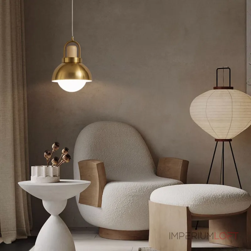 Серия золотых подвесных светильников с деревянным элементом ALISON GOLD Dark Brown от ImperiumLoft