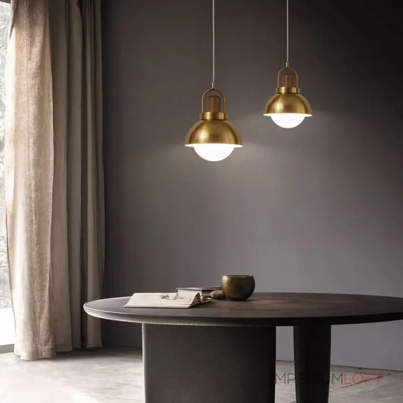 Серия золотых подвесных светильников с деревянным элементом ALISON GOLD Dark Brown от ImperiumLoft