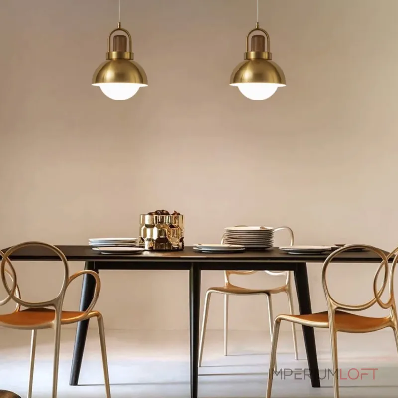 Серия золотых подвесных светильников с деревянным элементом ALISON GOLD Dark Brown от ImperiumLoft