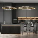 Серия люстр с линейным корпусом и спиральным расположением светодиодных источников света в виде хрустальных кристаллов GLORIOLE TWIRL LINE L150 от ImperiumLoft